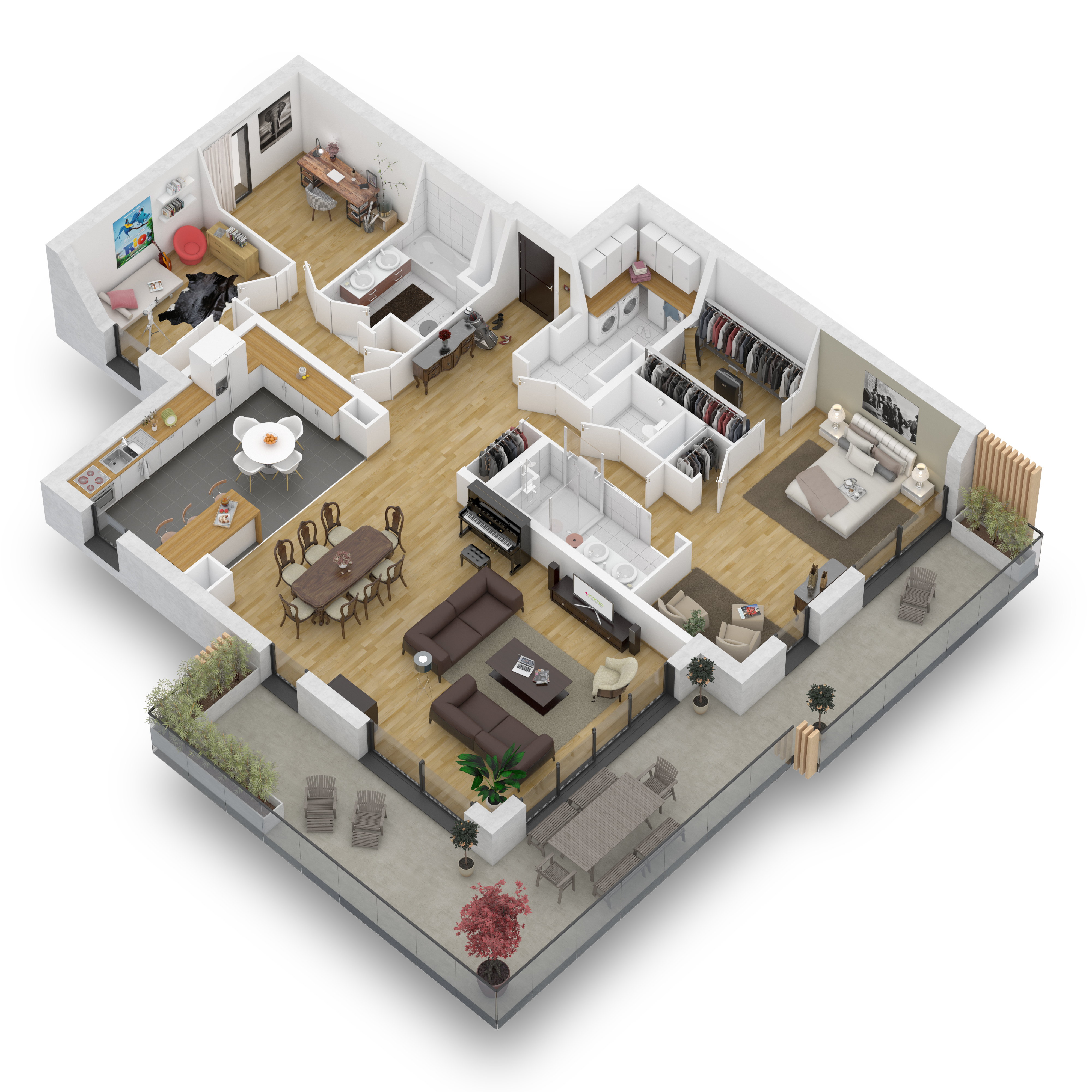 Plans 3D d’appartements, studios, maisons  Plusimmo